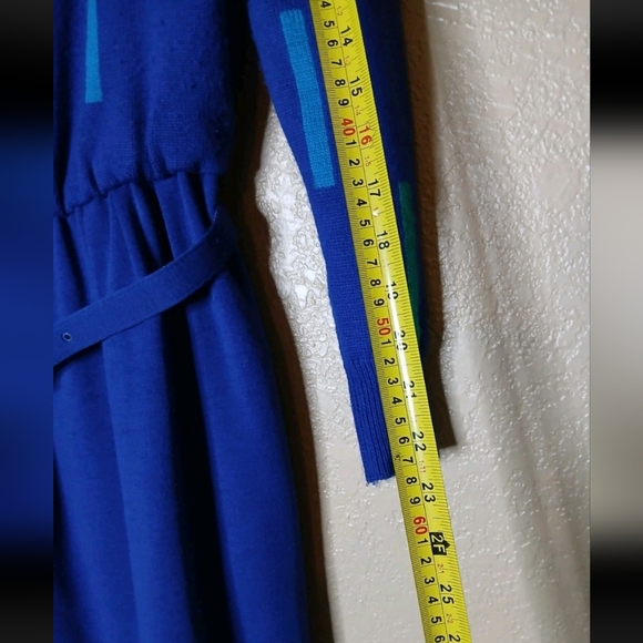 VTG Ciao Ltd Sweater Dress 80s Turquoise Blue Silk Blend Lined Sz 8 Secretary - Picture 7 of 9